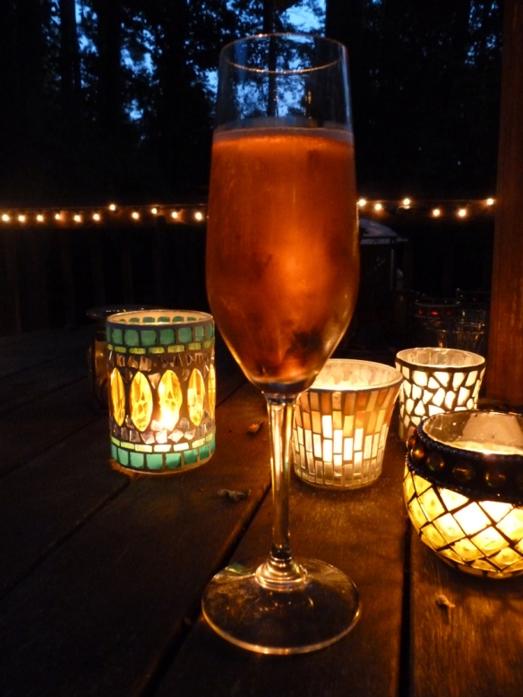 The color change of the layers in the Kir Royale are so subtle, they are hard to photograph, but you can see whatever it is, it's a pretty color in candlelight!